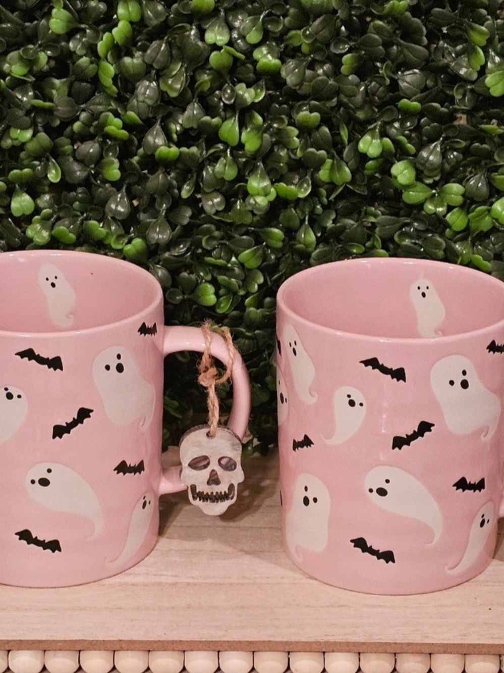 Pink Ghost & Bat Ceramic Mug Set by